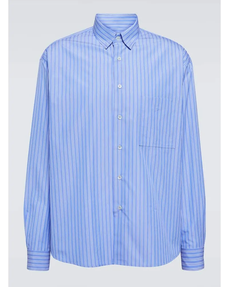 Lanvin Camicia in popeline di cotone a righe Blu