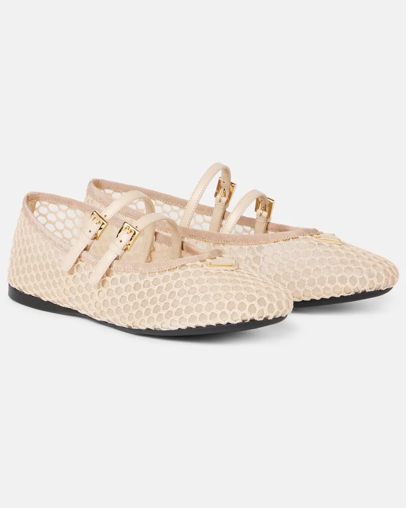 Prada Ballerine Mary Jane in macramÃ© e mesh Beige