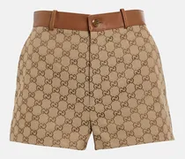 Gucci Shorts in misto cotone GG e pelle Marrone