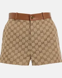 Gucci Shorts in misto cotone GG e pelle Marrone