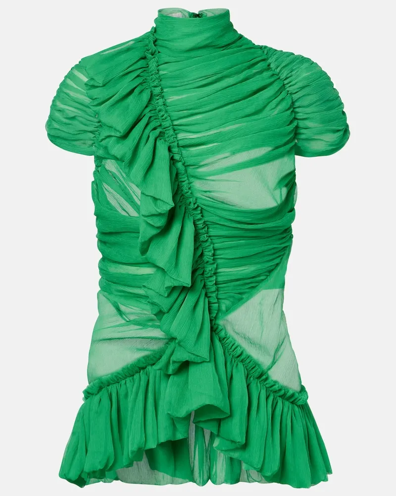 Dries van Noten Top in seta con volant Verde