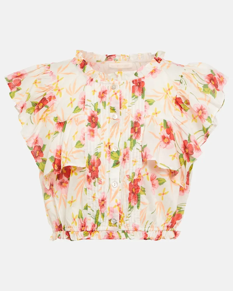 LoveShackFancy Top cropped Nora in cotone con stampa Blu