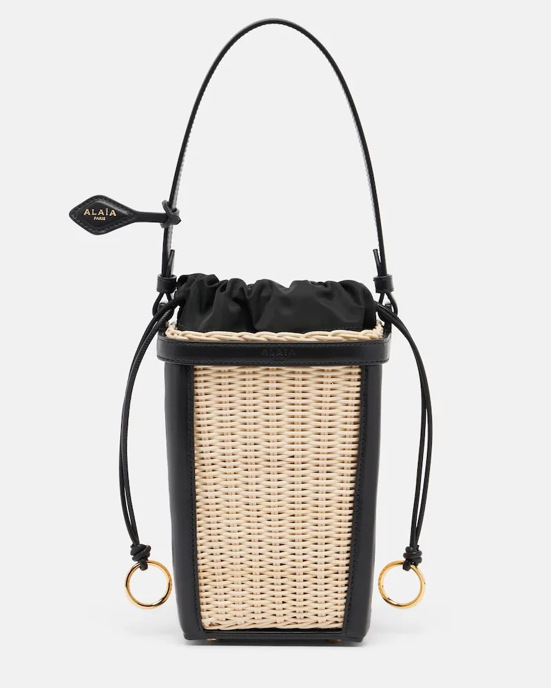 Alaïa Alaïa Borsa a secchiello Small in vimini e pelle Beige