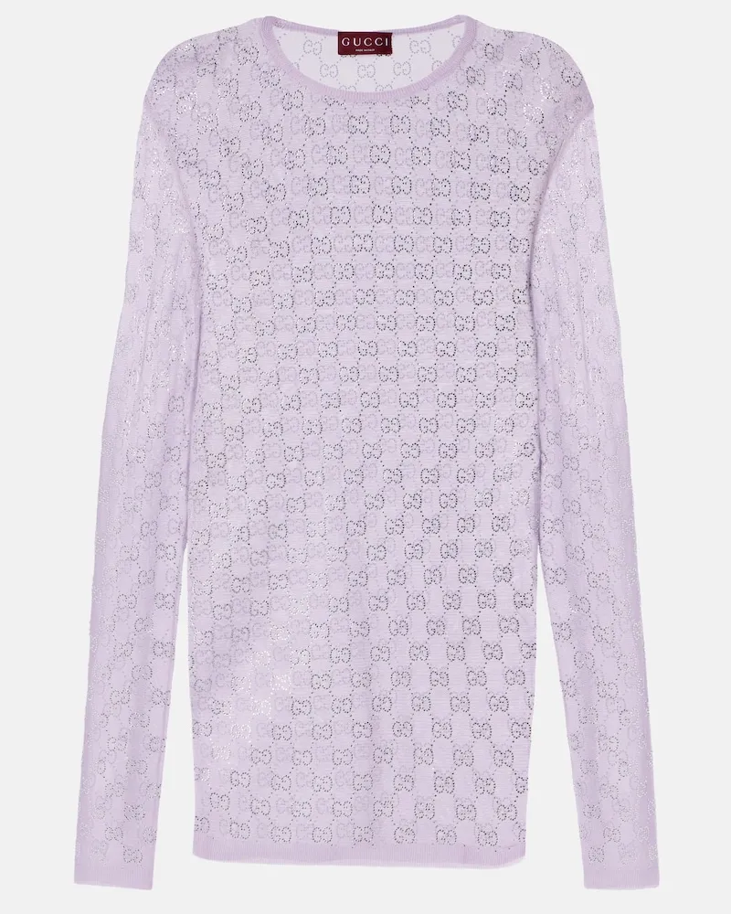 Gucci Top in seta con cristalli GG Viola