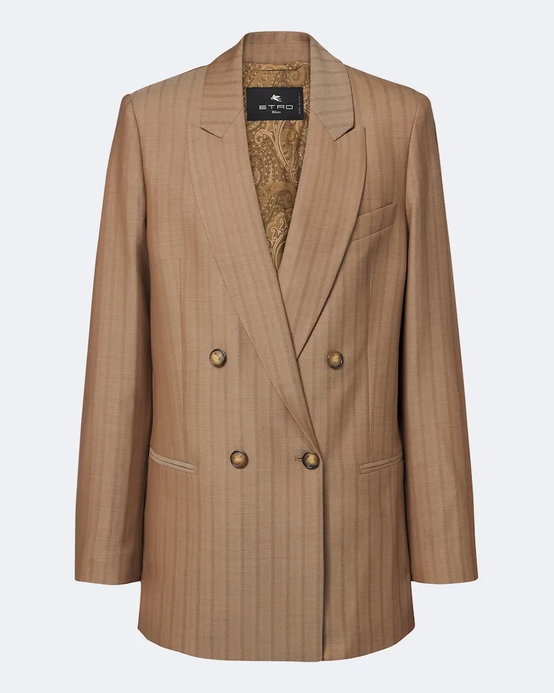 Etro Blazer doppiopetto in lana a righe Marrone