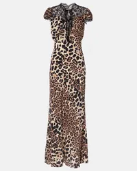 Rodarte Abito midi in seta con stampa leopardata Multicolore