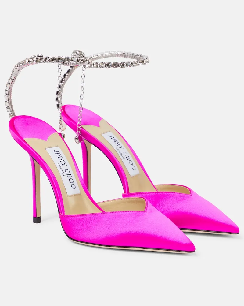 Jimmy Choo Pumps Saeda 100 in raso con cristalli Rosa