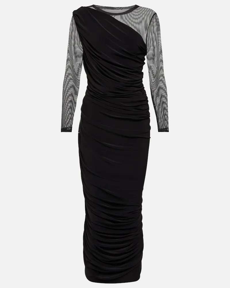 Norma Kamali Abito midi asimmetrico Diana in mesh Nero