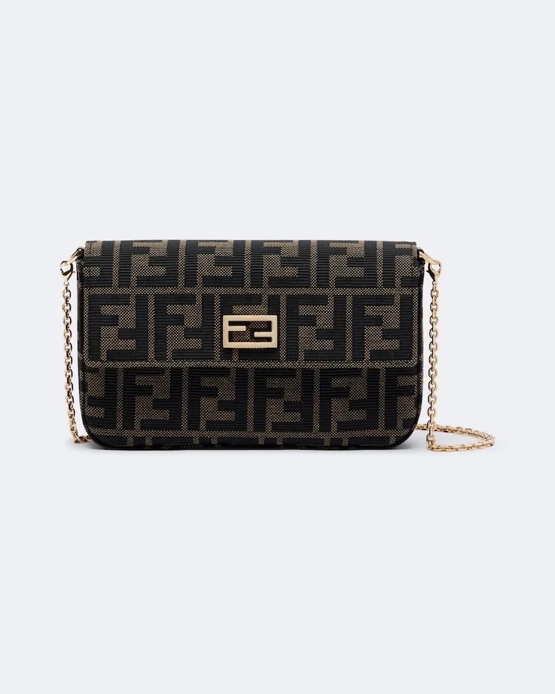 Fendi Clutch Wallet on Chain Tube in jacquard FF Zucca con pelle Marrone
