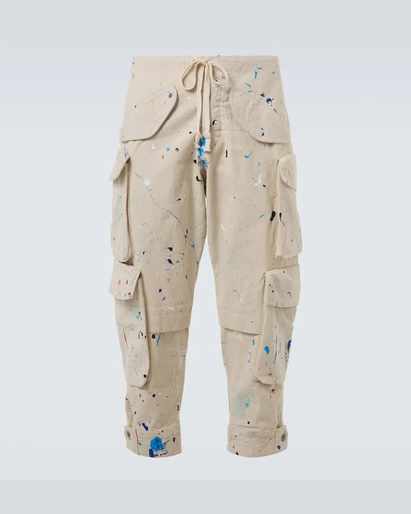 Greg Lauren Pantaloni cargo Painters in cotone con stampa Neutro