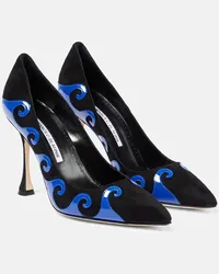 Manolo Blahnik Pumps Kasai in suede e vernice Nero