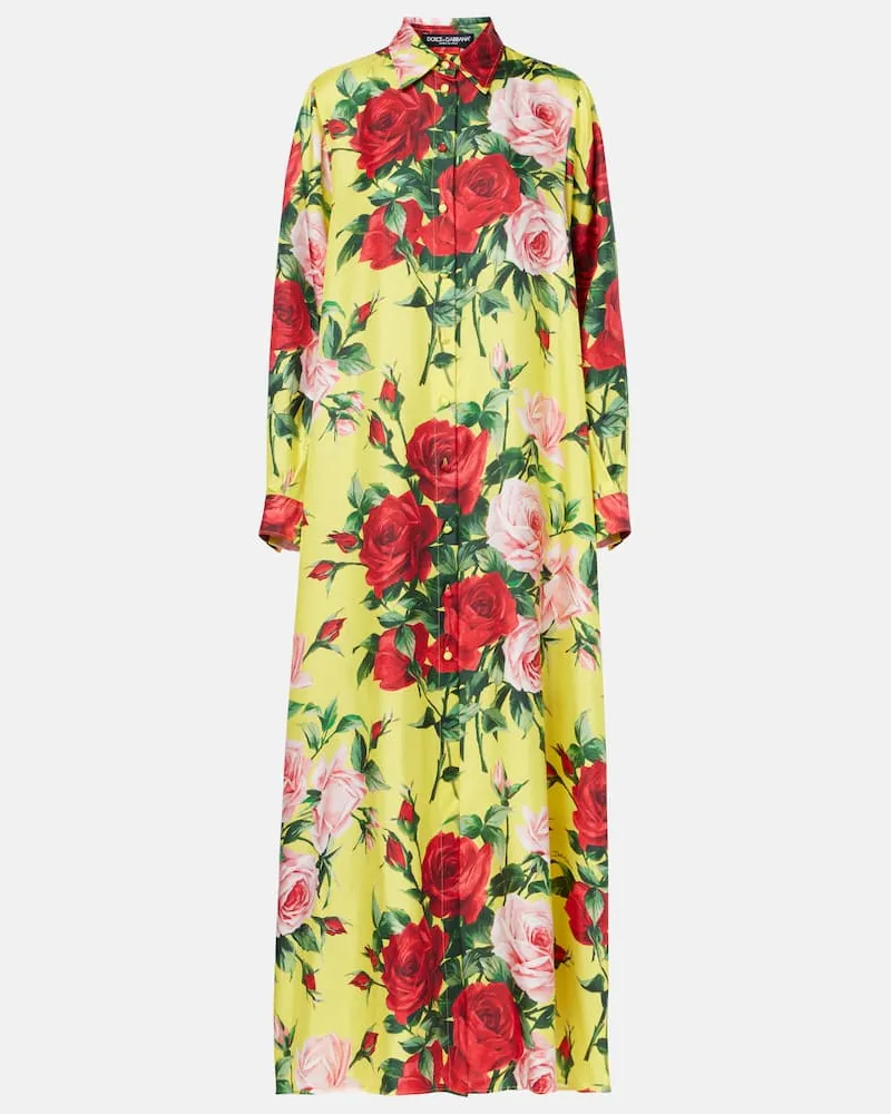 Dolce & Gabbana Abito chemisier in seta con stampa Giallo