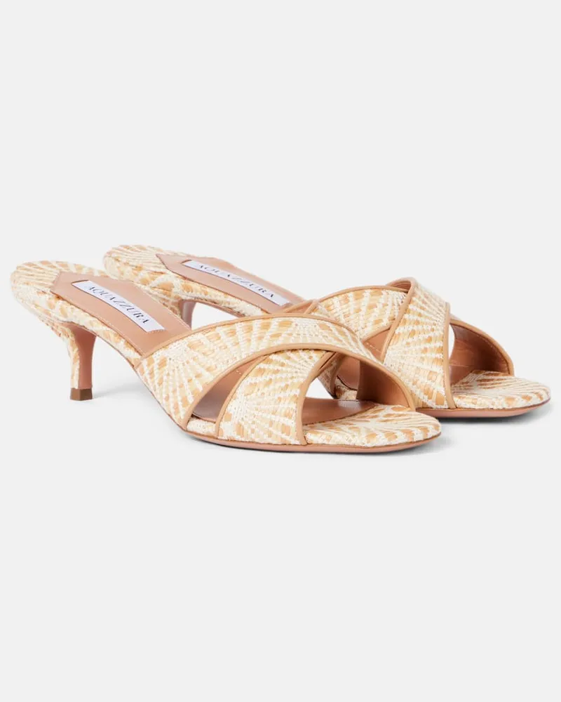 Aquazzura Mules Divine 50 in rafia con pelle Beige