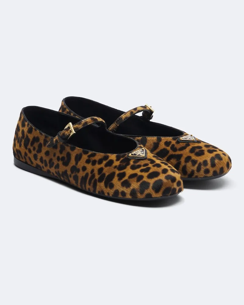 Prada Ballerine in cavallino con stampa Marrone