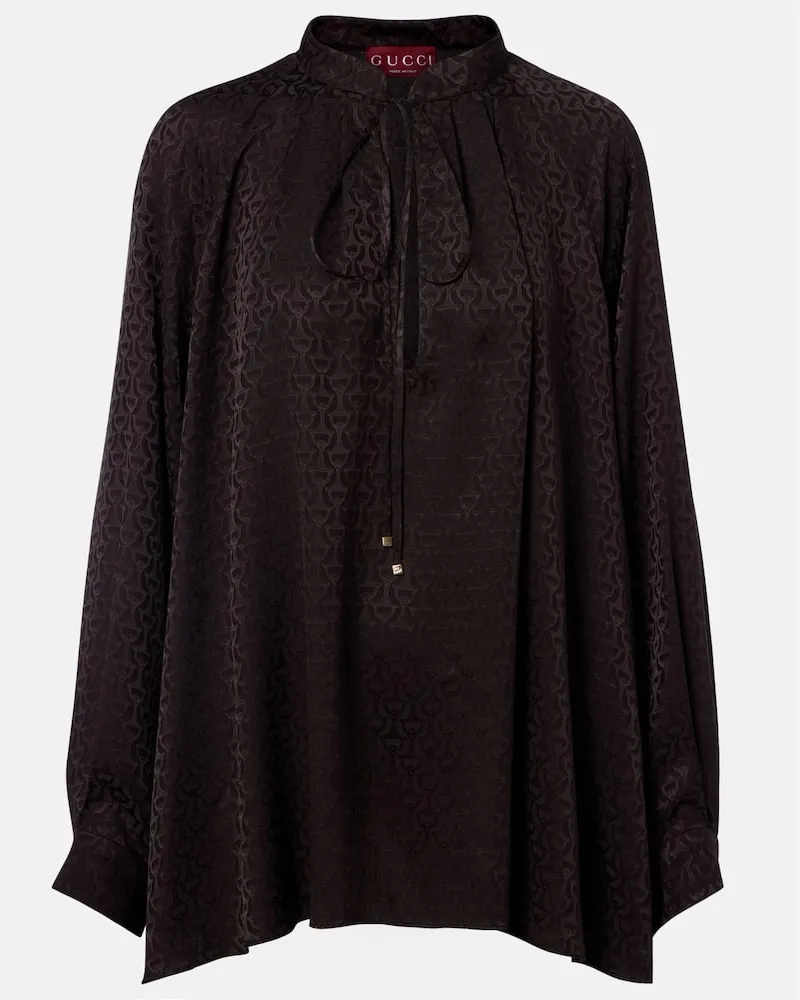 Gucci Camicia in seta con stampa Marrone