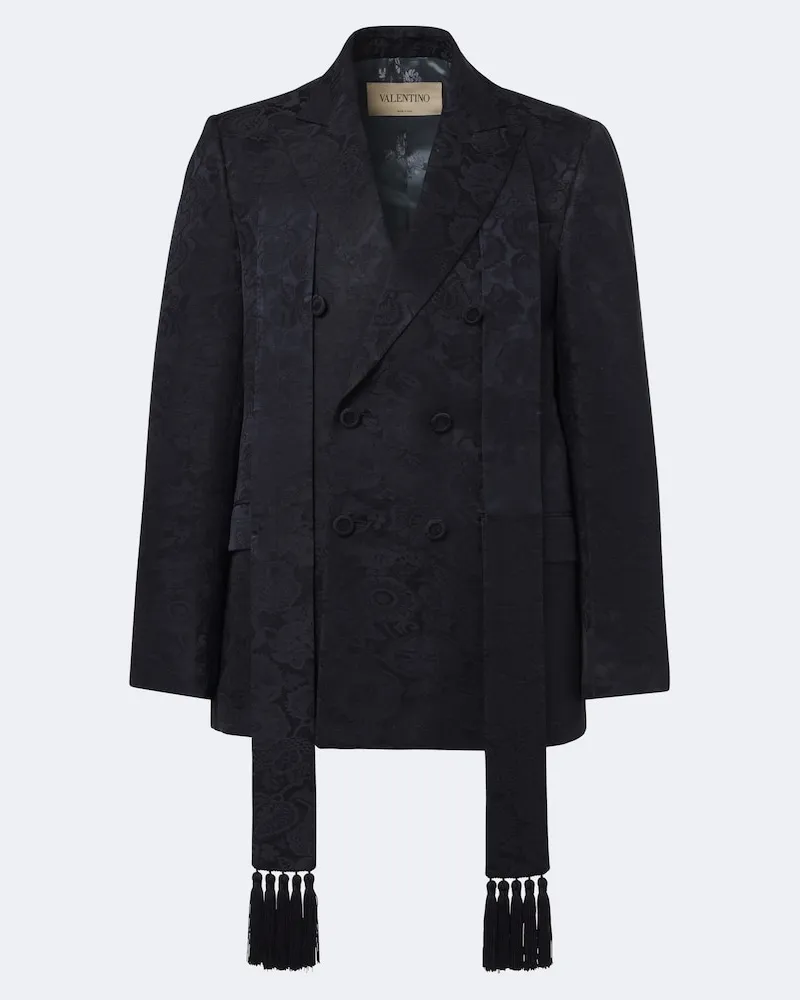 Valentino Garavani Blazer in lino e seta jacquard floreale Blu