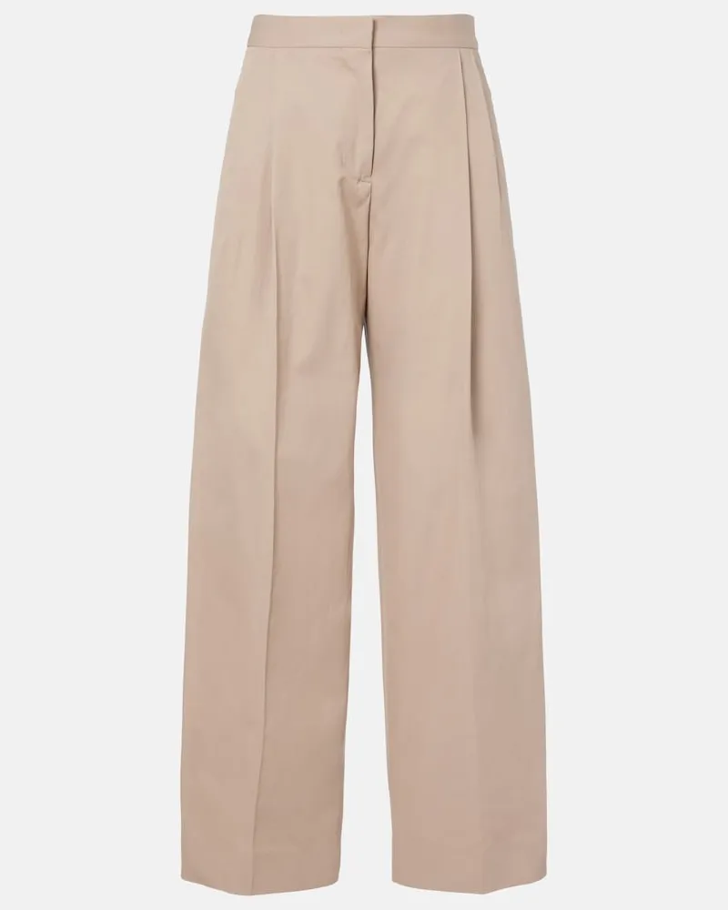 Jil Sander Pantaloni a gamba larga in cotone plissé Beige