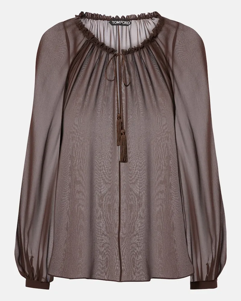 Tom Ford Blusa in georgette di seta Marrone