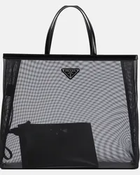 Prada Shopper Large in mesh e pelle Nero