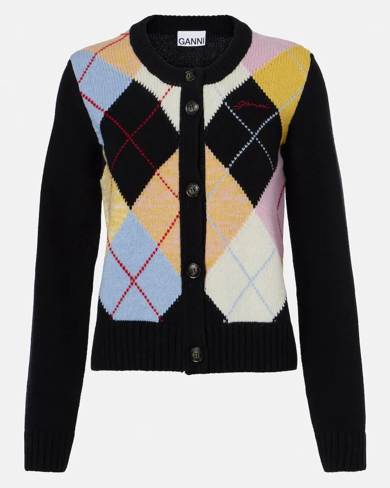 Ganni Cardigan Harlequin in misto lana a rombi Multicolore
