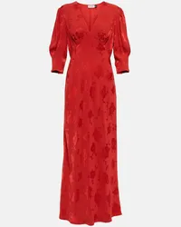 RIXO Abito midi Zadie in jacquard con stampa Rosso