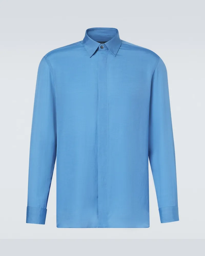 Tom Ford Camicia in cotone e seta Blu