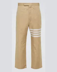 Thom Browne Pantaloni regular in canvas di cotone 4-Bar Marrone