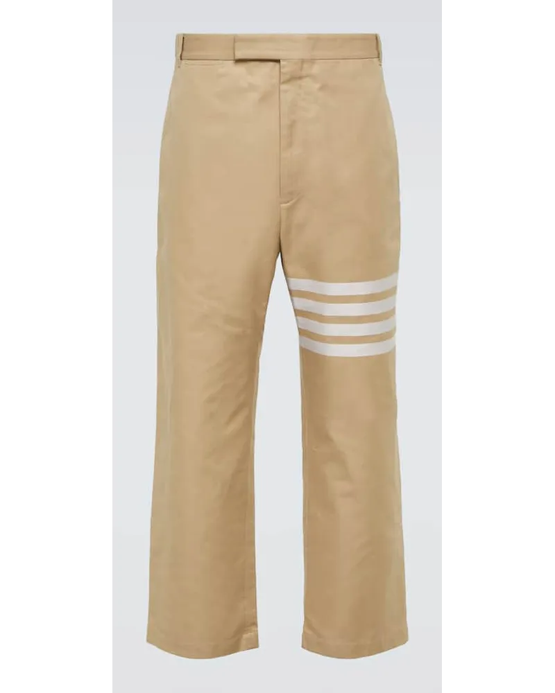 Thom Browne Pantaloni regular in canvas di cotone 4-Bar Marrone