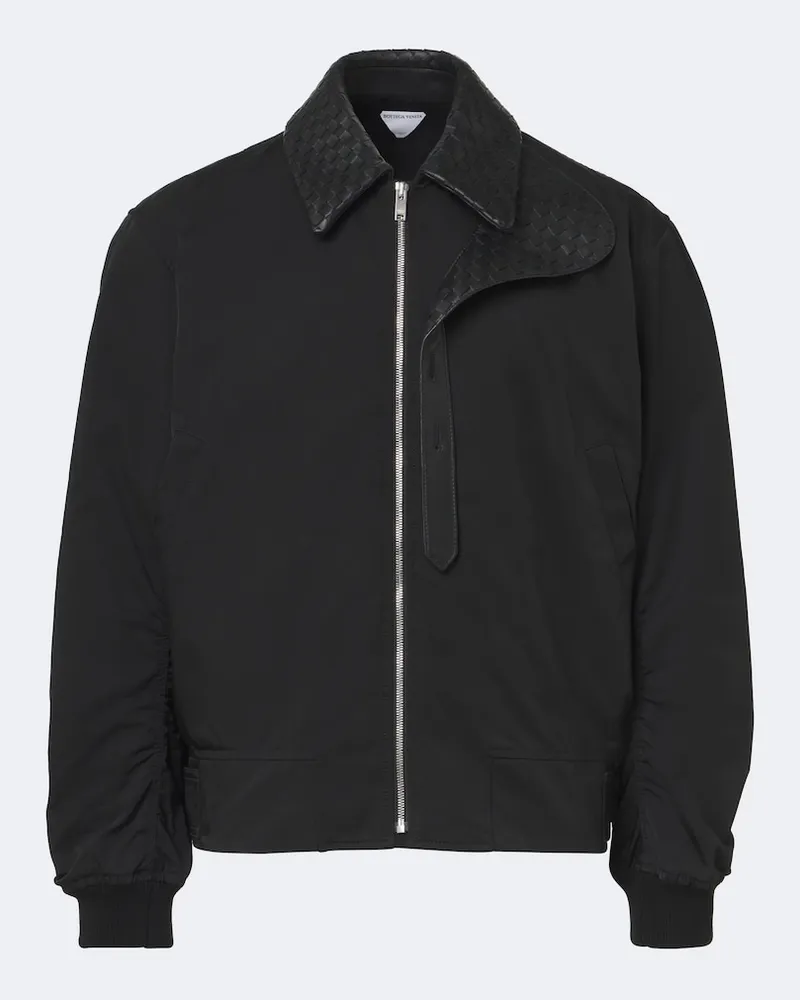 Bottega Veneta Giacca blouson in twill con pelle Intrecciato Nero