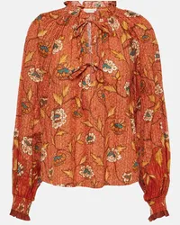 Ulla Johnson Blusa Kaitlyn in misto cotone con stampa Arancione