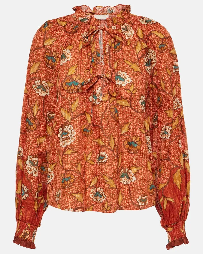 Ulla Johnson Blusa Kaitlyn in misto cotone con stampa Arancione