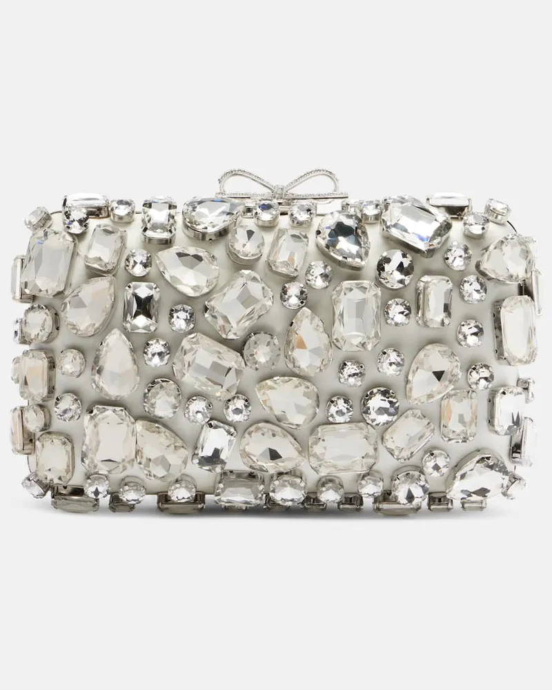 Self-Portrait Clutch in raso con cristalli Bianco