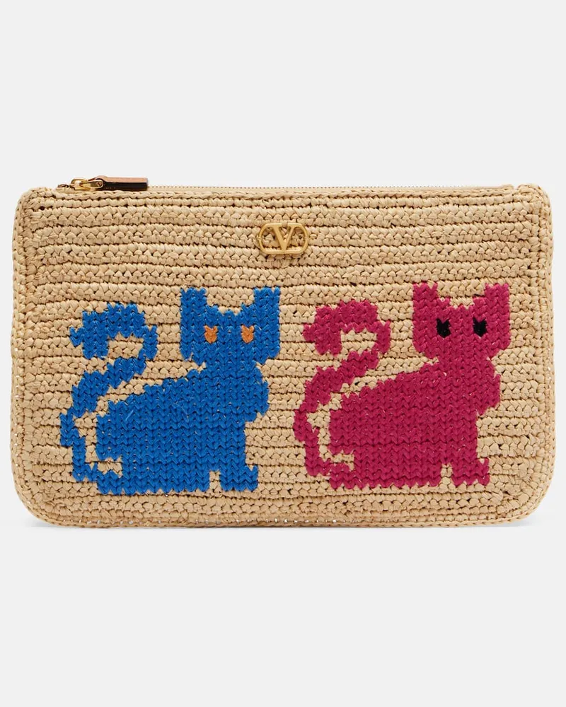 Valentino Garavani Bustina VLogo in rafia Beige