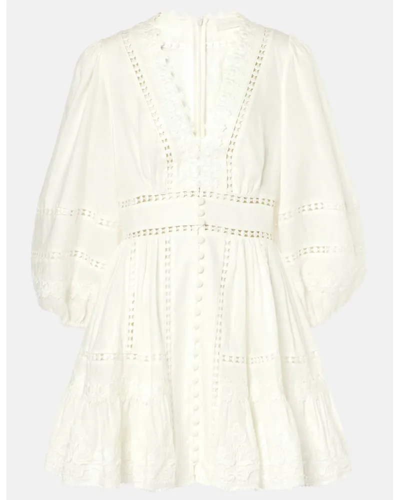 Zimmermann Miniabito Pop in lino con pizzo Bianco