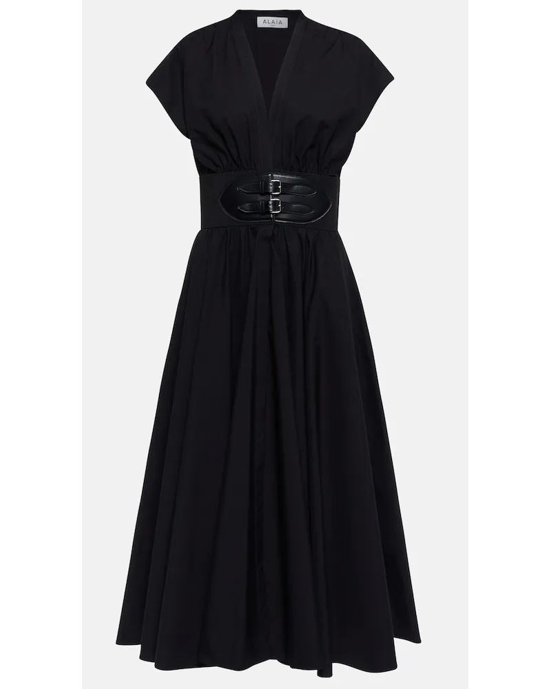Alaïa AlaÃ¯a Abito midi in cotone con cintura Nero