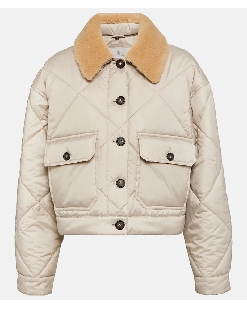 Brunello Cucinelli Giacca trapuntata rifinita in shearling Beige