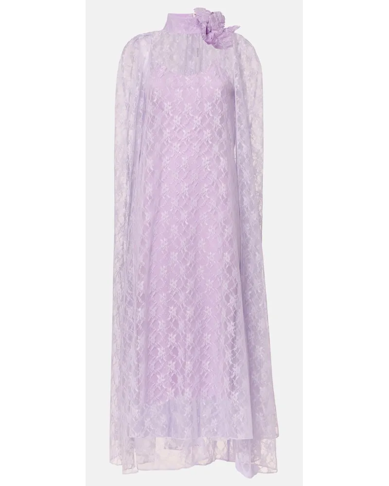 Rodarte Abito midi in pizzo con applicazione floreale Viola