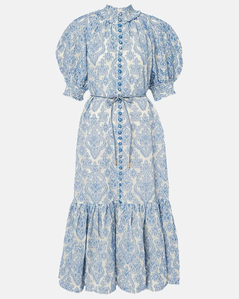 Zimmermann Abito midi in cotone Wylie Lantern Blu