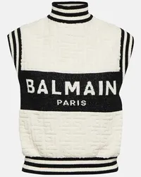 Balmain Top in jacquard bouclé con logo Bianco