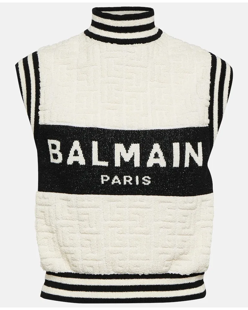 Balmain Top in jacquard bouclé con logo Bianco