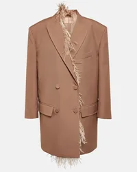 Valentino Garavani Blazer doppiopetto con piume Marrone