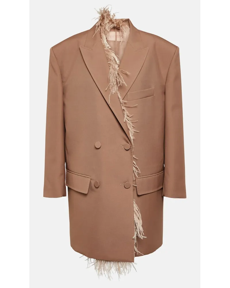 Valentino Garavani Blazer doppiopetto con piume Marrone