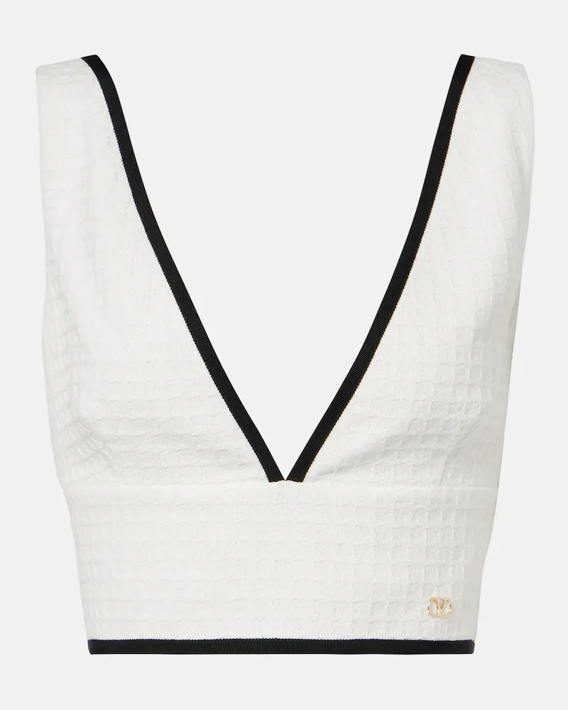 Valentino Garavani Top cropped in tweed di cotone Bianco