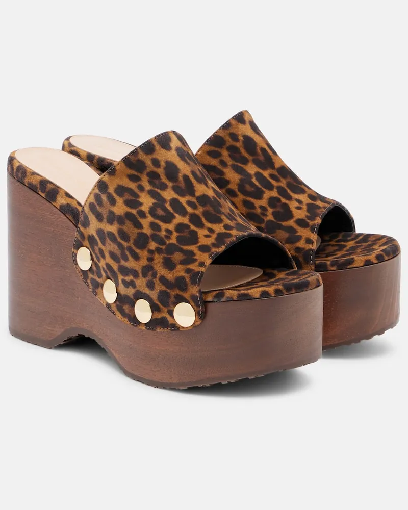 Gianvito Rossi Mules in suede stampato con zeppa Marrone