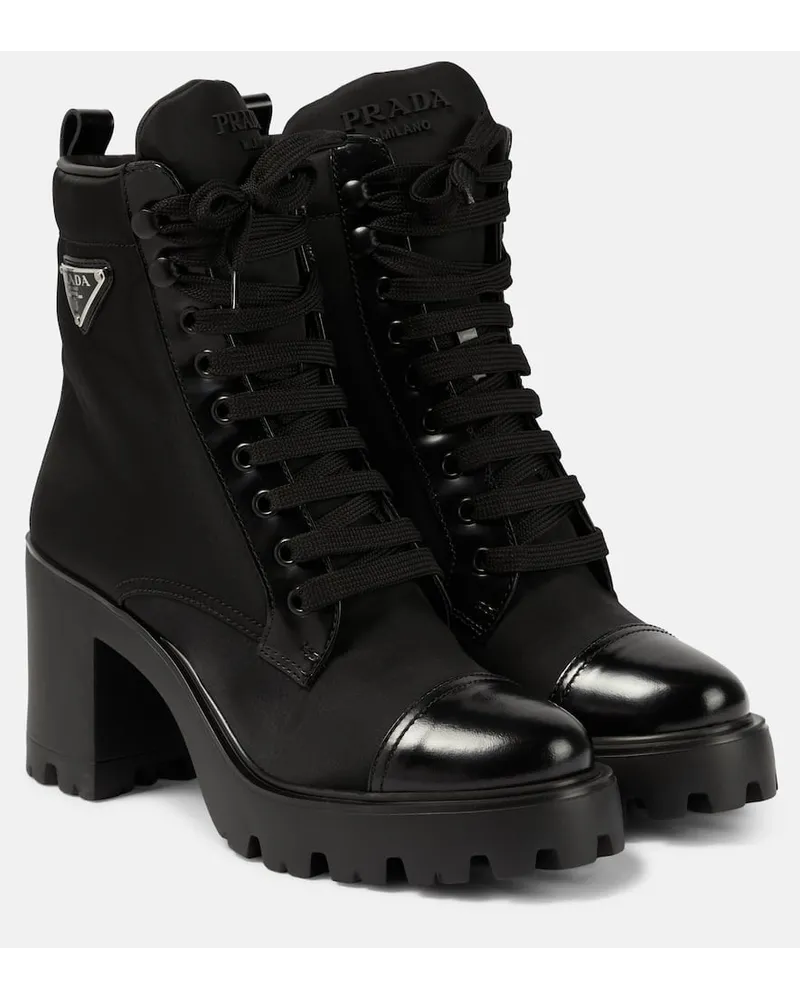 Prada Stivali stringati in nylon con pelle Nero