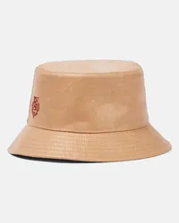 Loro Piana Cappello da pescatore in lino con logo Marrone