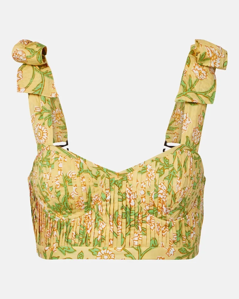 Poupette St Barth Top cropped Carla in cotone plissÃ Giallo