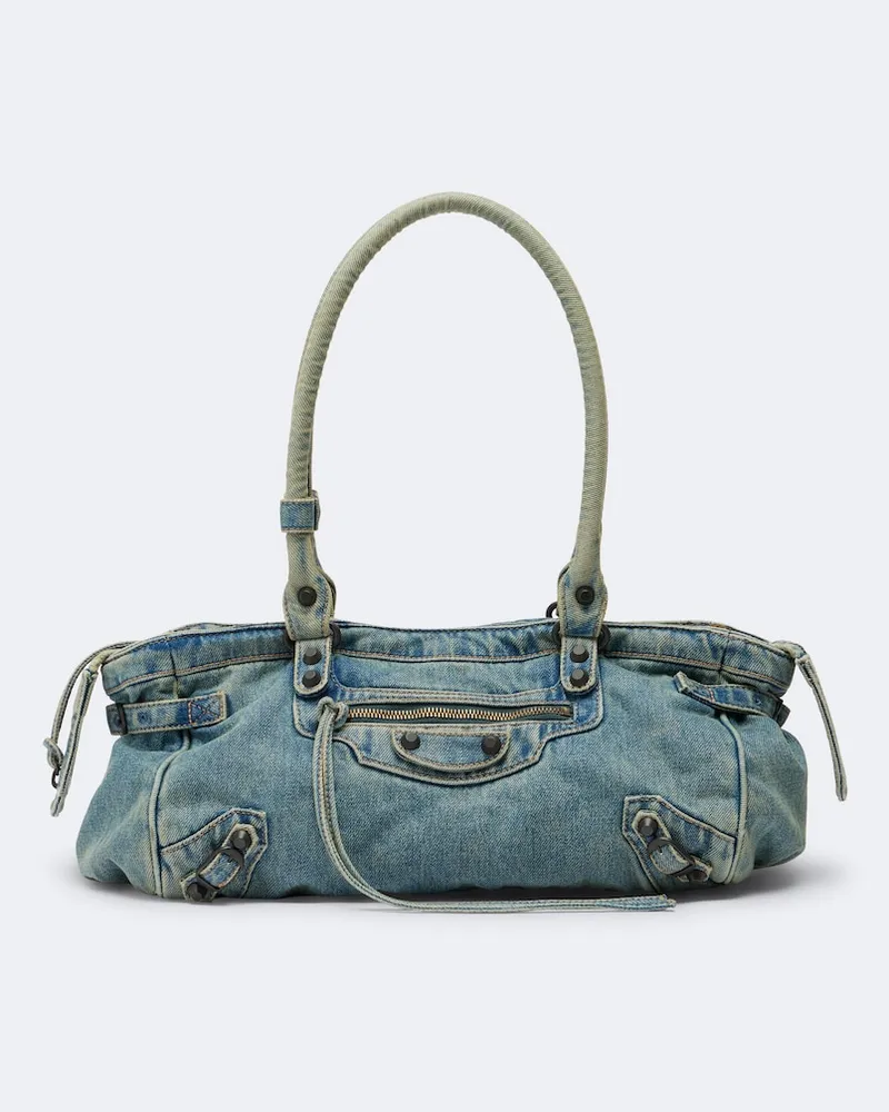 Balenciaga Borsa a spalla Le City East-West in denim Blu