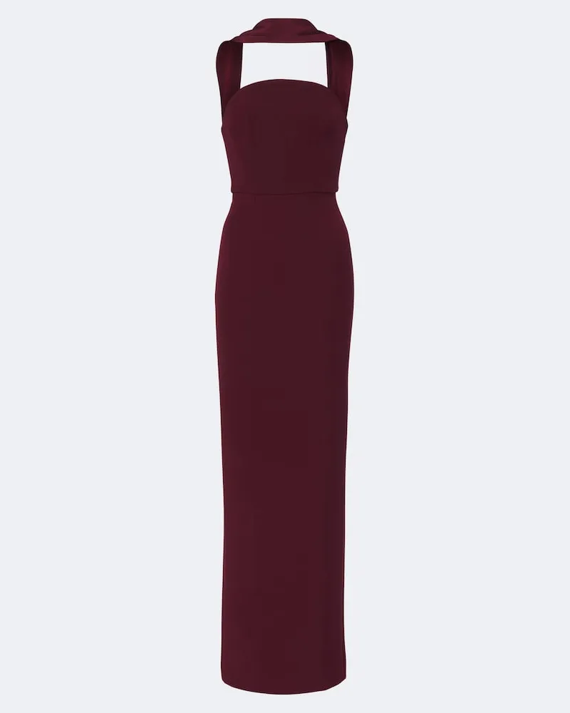 Roland Mouret Abito lungo bustier con foulard Borgogna