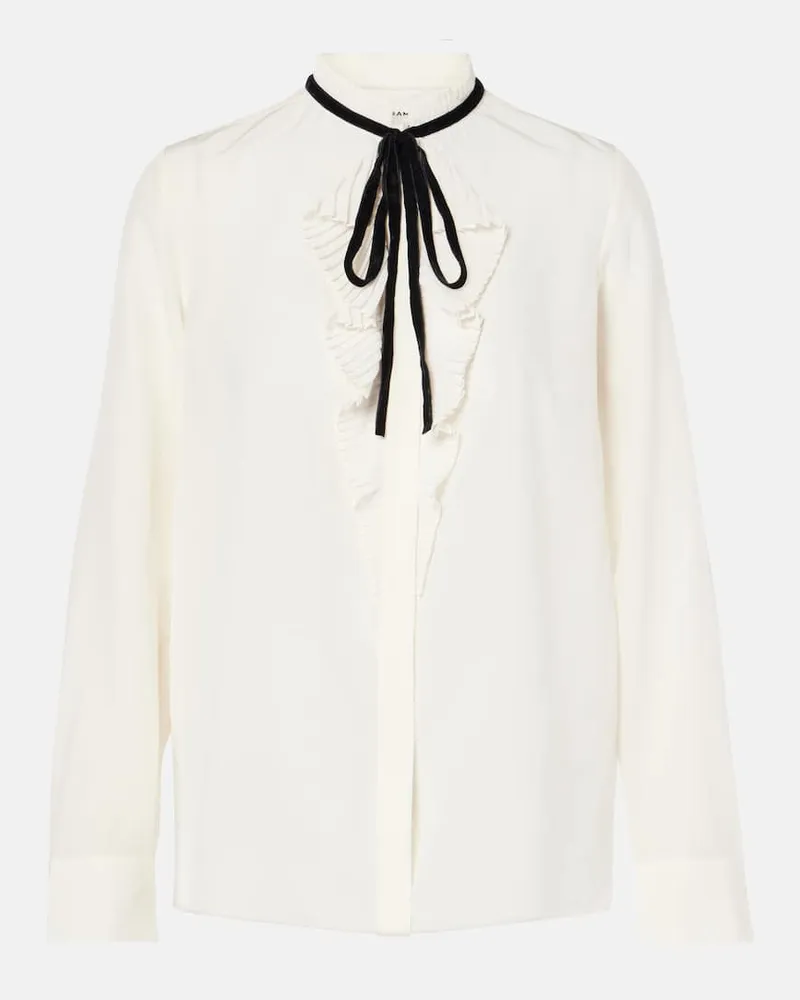 Frame Denim Blusa in seta con fiocco e volant Bianco